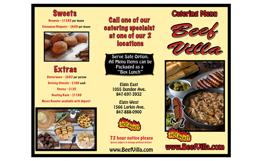 Beef Villa Catering Menu - Outside